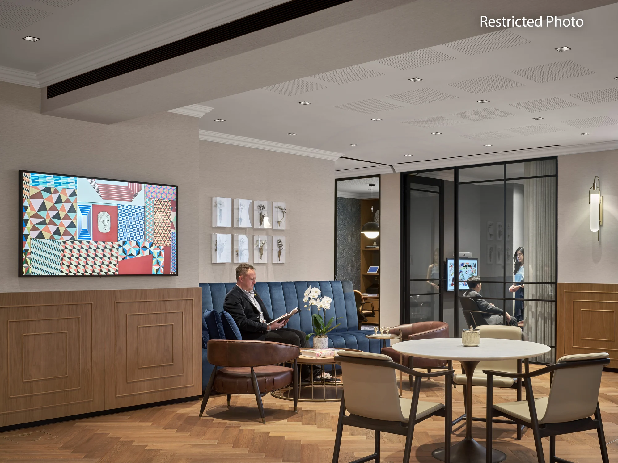 Luxury project lounge with art and timber detailing